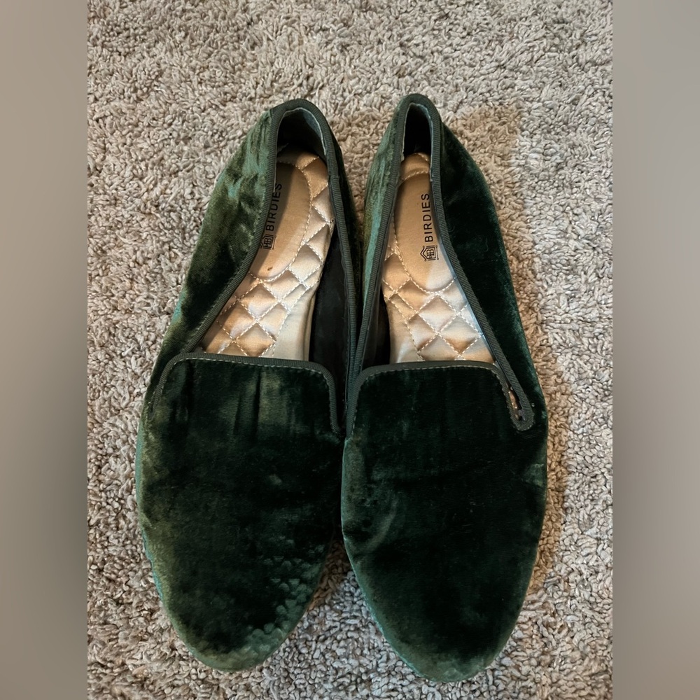 Birdies Olive Velvet Slip-Ons